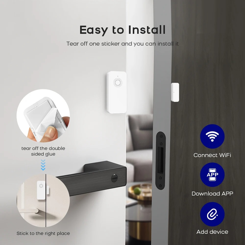 Tuya Smart WiFi Door Sensor Sm - Smart Home Notifications ulasan dan harga