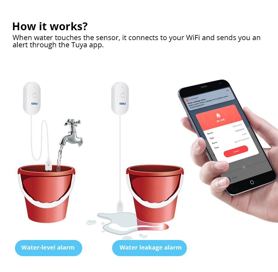 KERUI Smart  WiFi Water Sensor - Smart Home Notifications ulasan dan harga